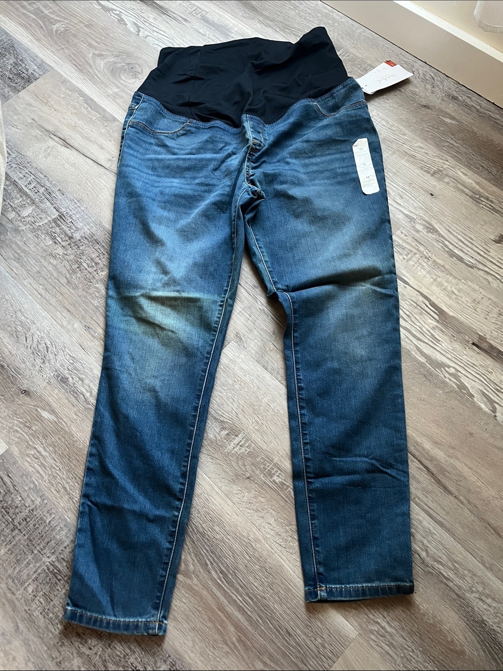 Maternity Stretch Denim Jeans in Dark Blue with over the belly panel